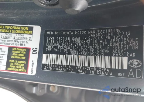 2014 Toyota Corolla Le Eco Plus z USA, uszkodzony, nr VIN 2T1BPRHE5EC058532